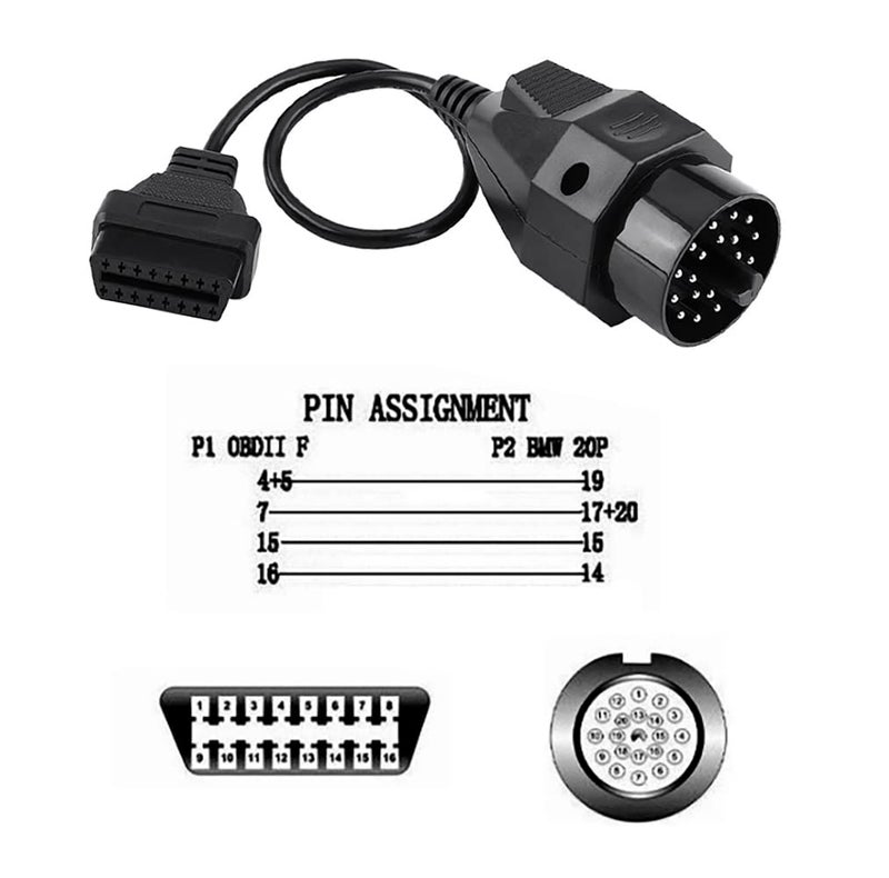 BTBcoin 20 Pin to 16 Pin OBD2 Adapter 20 Pin Connector Cable for BMW E36 E38 E39 E46 E53 X 5 Z3 - Image 2